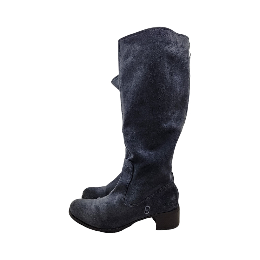 Biviel Women's Suede Leather Zip Up Knee High Boots Gray- 40